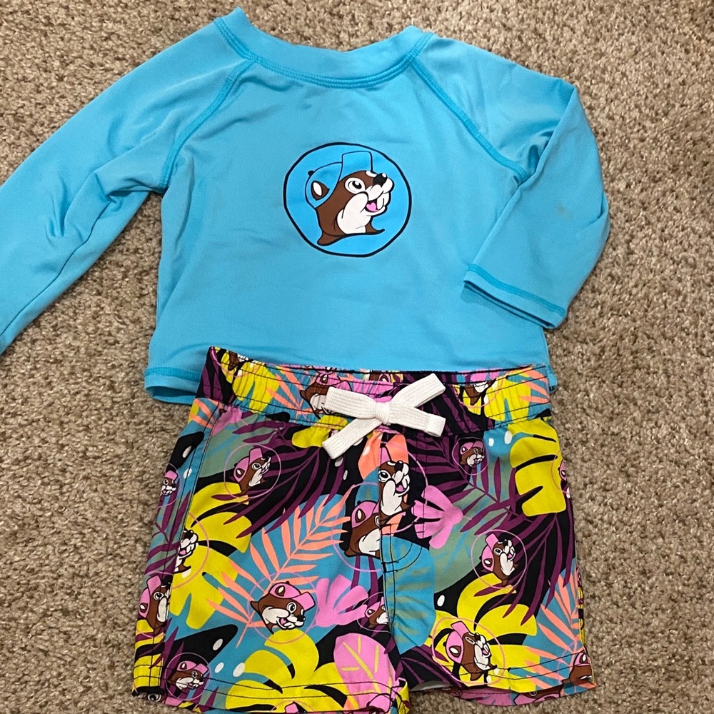 Kids Blue Swim Set with Cartoon Print